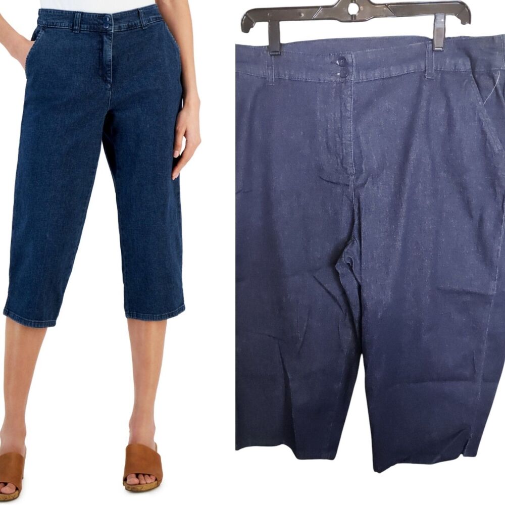 New Karen Scott Dark Blue Capri Denim Size 16p Stretch